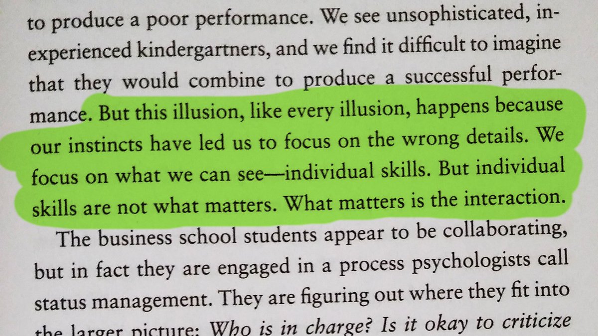"Individual skills are not what matters. What matters is the interaction." The Culture Code by Daniel Coyle.