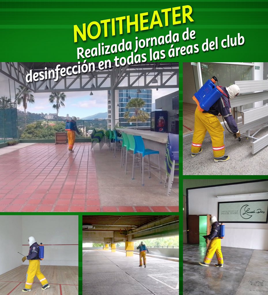 CCSTheaterClub's tweet photo. Noti-Theater informa 📢 que se realizó una jornada de desinfección 🔫 🧤 en todas las áreas del club.
Seguimos trabajando en el mantenimiento de nuestras ✅ instalaciones.
#caracastheaterclub #ctc #notitheater #eltheateresasí https://t.co/JI68YBgpLI