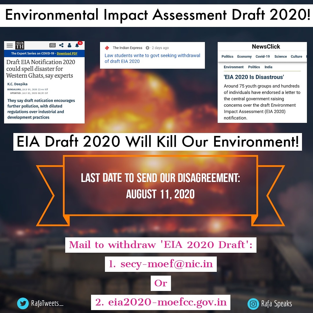 swapnil_kumawat's tweet photo. Instead of making 2006 EIA notification more eco-friendly and implementing M Gadgil committee report.. this Draft is diluting the same in the name of development.. #WithdrawEIA2020 #WithdrawDraftEIA2020  @moefcc  @PMOIndia  @PrakashJavdekar https://t.co/UL0VTrm5AB