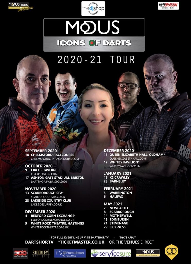 Ok so it’s that time again - to give all fans hope of a return to events, we are giving 40 tickets ‘20 pairs’ to any of our ICONS events - just RT/ follow @ModusDarts180 @OfficialMAD180 @OfficialOLDarts -10 winners drawn 31st Aug- you choose an event @reddragondarts @DJShopDarts