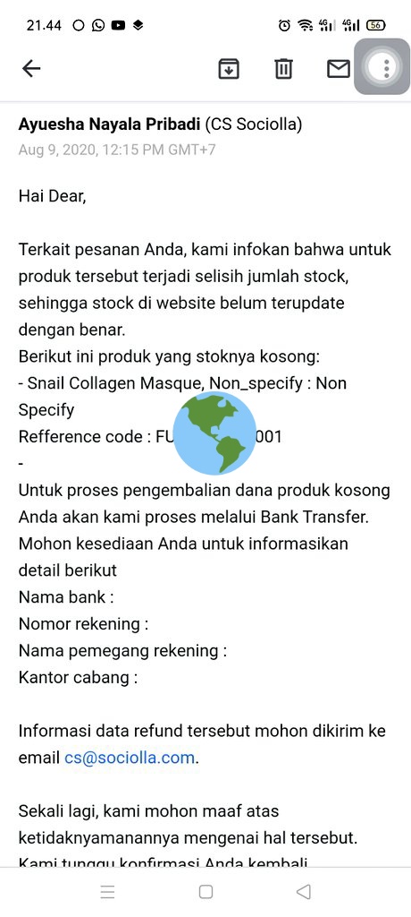Epi On Twitter Setelah Di Isi Data Sesuai Format Untuk Pengajuan Refund Dengan Entengnya Pihak Sociolla Id Kirim Email Begini Siapa Yg Gak Gondok Sih Tolong Pihak Sociolla Pertanggung Jawabannya Gimana Https T Co Qmakr2tqxj