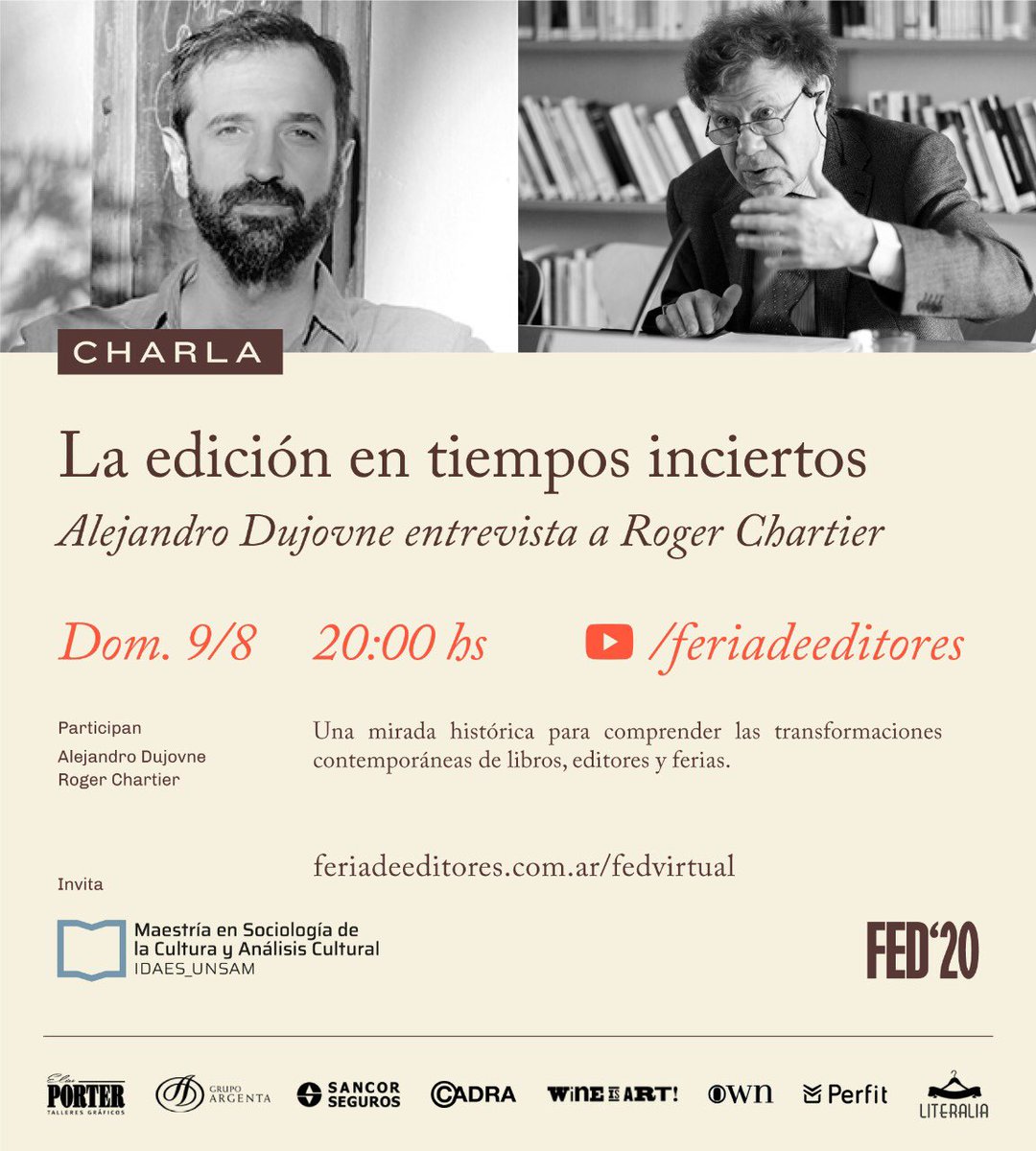 FEditores's tweet photo. Una joya. Alejandro Dujovne entrevista a Roger Chartier.
▶️ https://t.co/QN4pyNd6HN https://t.co/idnIyeYuhf