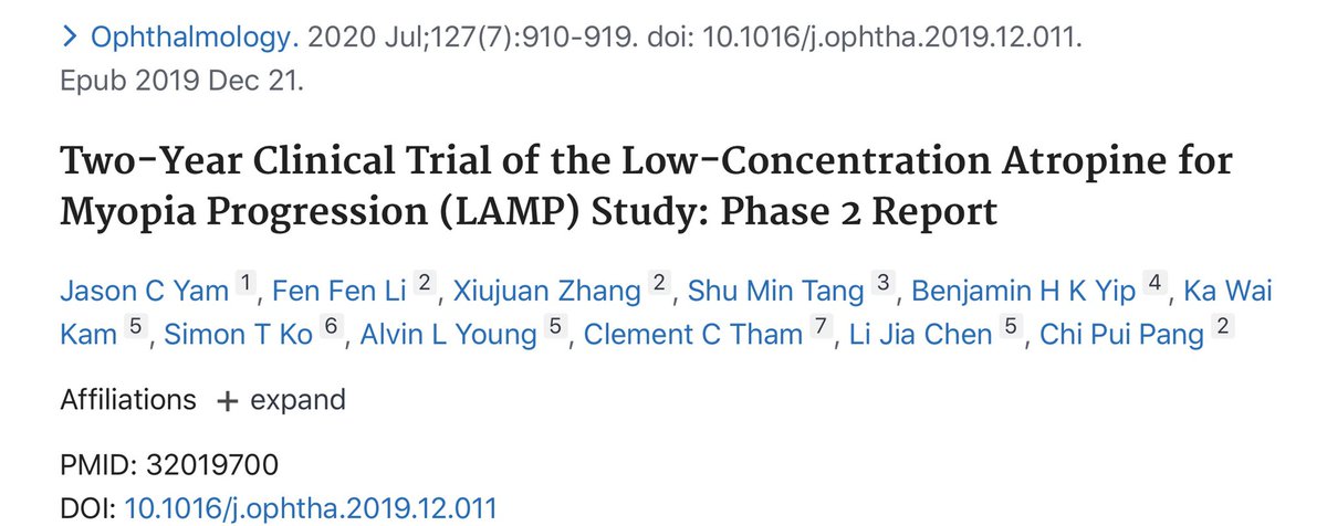 thecorneaMD's tweet photo. LAMP Phase 2: Atropine 0.05% as optimal concentration for slowing myopia progression

#myopia #Pediatrics #atropine @aao_ophth https://t.co/hHtafdtWyQ