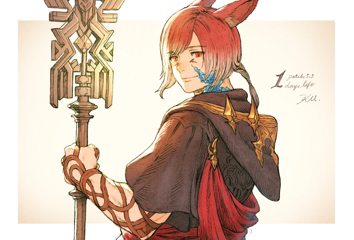 1boy solo animal ears miqo'te male focus red eyes red hair  illustration images