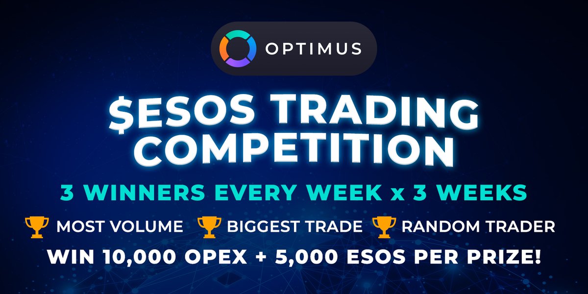 ExchangeOptimus's tweet image. $ESOS Trading Competition Is Starting This Week!

90,000 $OPEX and 45,000 $ESOS will be given as prizes!
  
Read all about it: optimus.exchange/esos-trading-c…