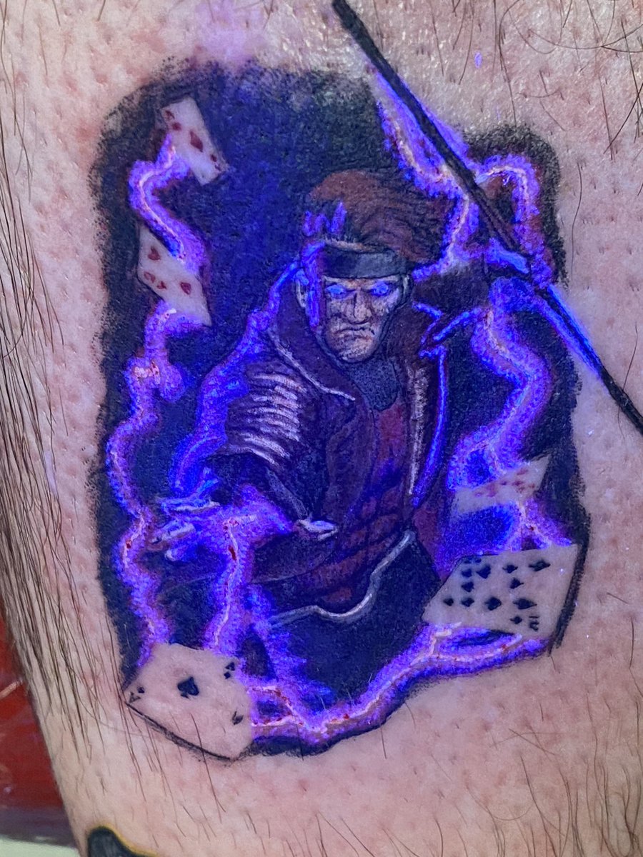 mindfawk's tweet image. New tattoo last night! #Gambit #tattoos #marvel #jimlee #aztlan #UVink #uvtattoo #xmen #sundayvibes