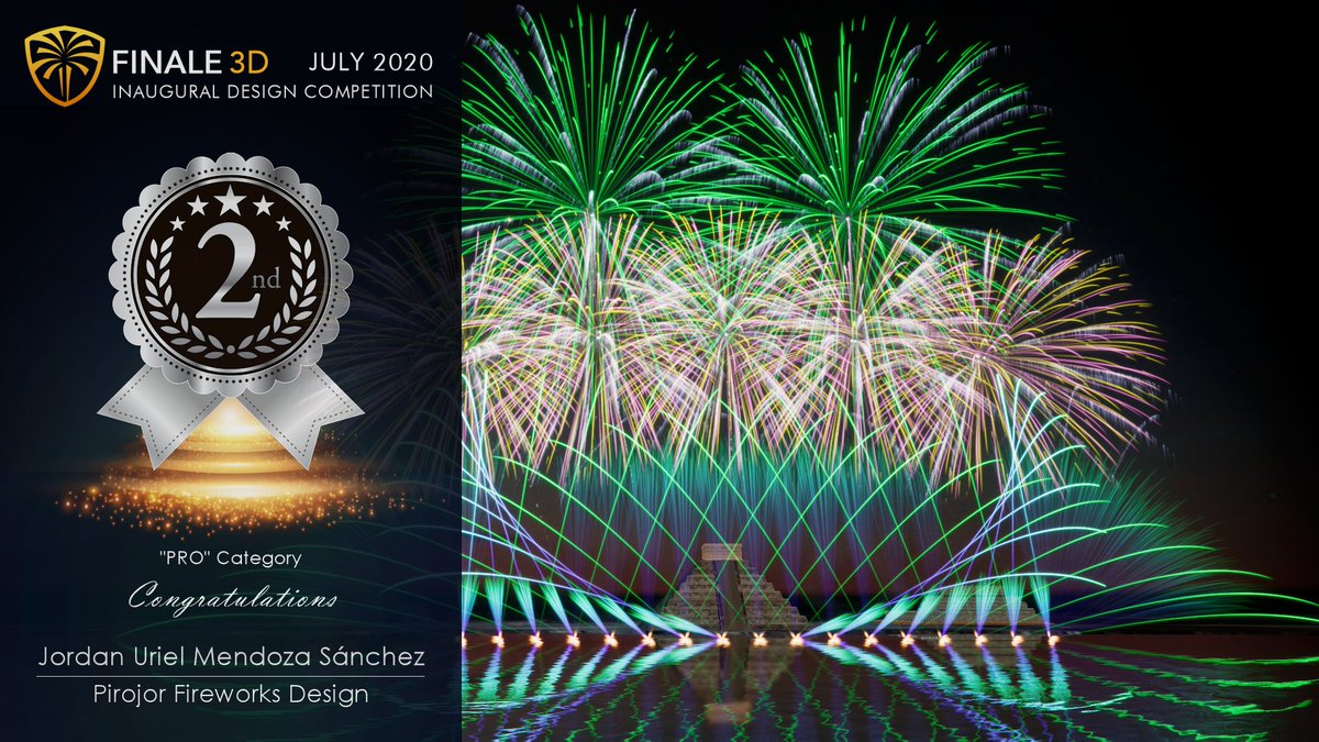 finale_3d's tweet photo. Congratulations to the 2nd place winners of the Finale 3D July 2020 Inaugural Design Competition - Jordan Mendoza of Pirojor Fireworks Design in Mexico (“Pro” category), and Moisés Luis Expósito of Pirotecnia Hermanos Toste in Spain (“Hobbyist” category)! https://t.co/ha1Aq8codx https://t.co/GLQwrfXgVy