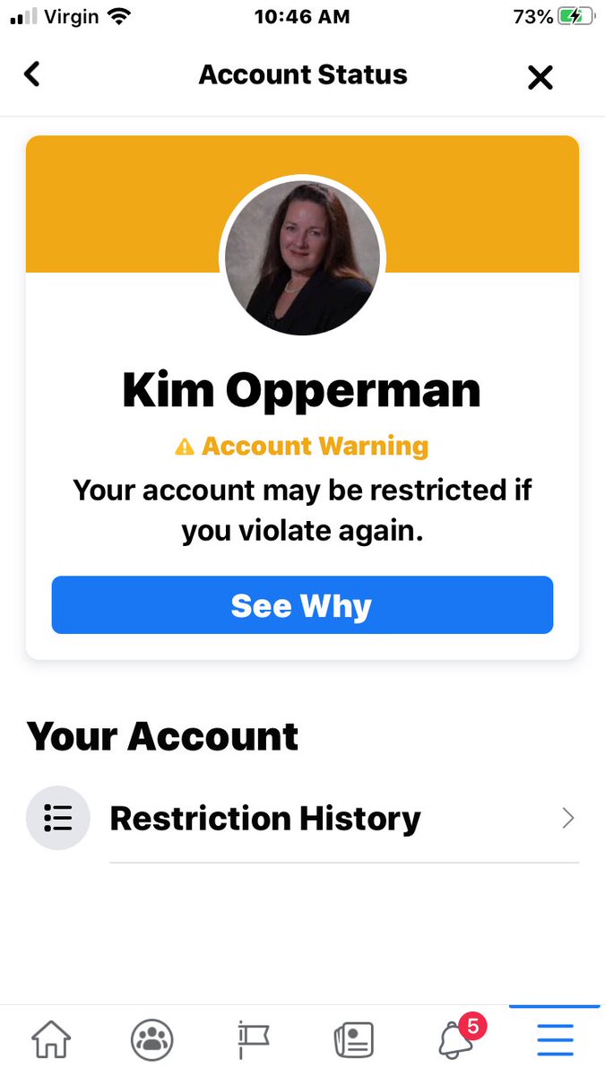 SFSLady1's tweet photo. @attorneygeneral @POTUS @MarkZuckerman @Jim_Jordan
The censorship is getting ugly.
I’m sure some of you have received this notification from the FB Nazi SS guards.
I’m just giving you warning that they are after us in a more aggressive way.
#KimOpperman #StoptheCensorship https://t.co/naprhs04CY