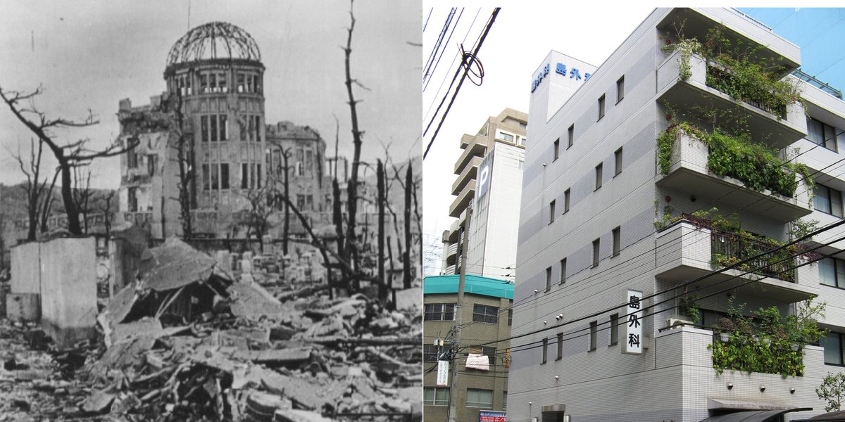 The exact location where the atomic bomb was dropped on Hiroshima was a hospital(now a clinic) named-'Shima Hospital'. Atleast 80 people,including patients & Medical staff present there on Aug 6,were instantaneously burned to death #Hiroshima75  #Nagasaki75