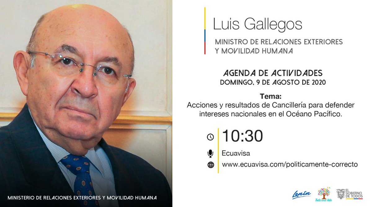#Ahora Canciller <a href="/lubegach/">Luis Gallegos Chiriboga</a> participa en el programa <a href="/politikcorrecta/">Políticamente Correcto</a> para abordar las acciones y resultados de Cancillería para defender los intereses Nacionales en el Océano Pacífico