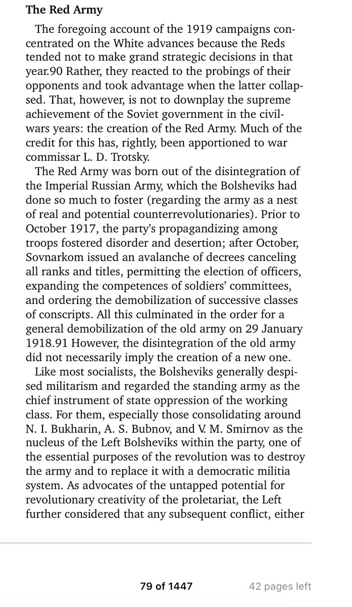 Much of the first part of this work is more or less a restating of his history, which is $700 dollars cheaper, but I will post these relevant passages about the Red Army and it’s early ideological driven disasters and departure from “Democratic militarism model”