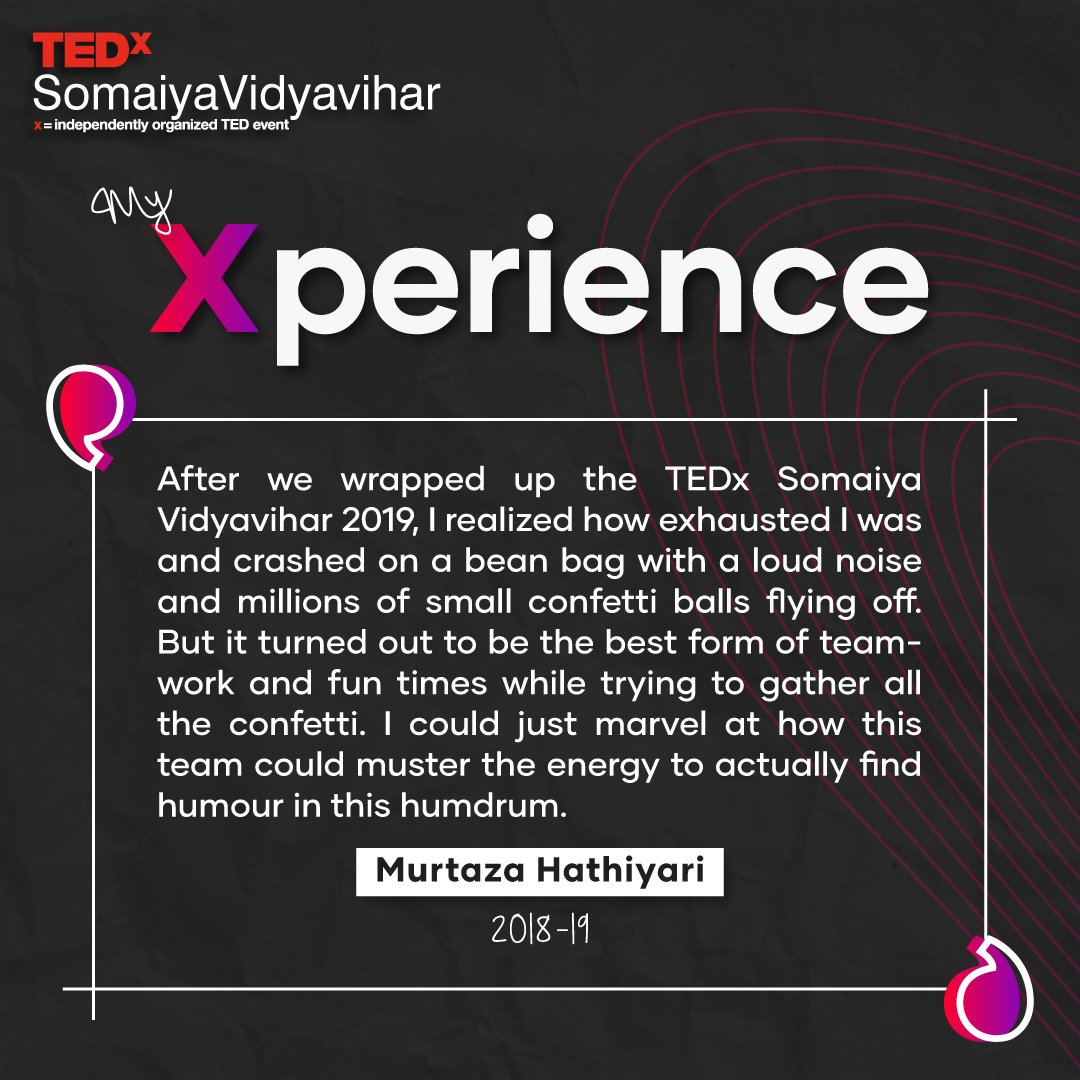 tedxsomaiyavv's tweet photo. You only meet fun-loving, crazy, and true friends in your college journey. These people pack an amazing set of memories making college life so special!

We at TEDxSomaiyaVidyavihar celebrate these #xperiences, reminiscing the jovious times spent here!

#TED #TEDx https://t.co/Wl16BHxN9R