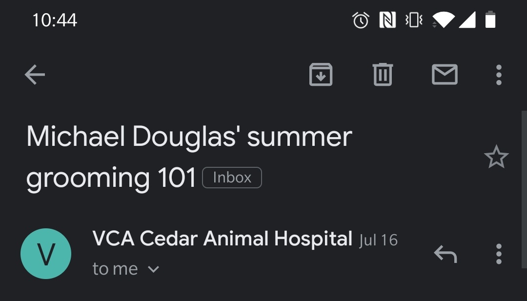 My cat's name is Michael Douglas and the emails from my vet look like I'm part of a really intense fan page