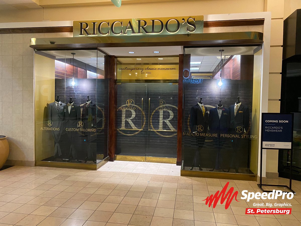 SpeedProStPete's tweet photo. We ❤️ how the new Riccardo’s storefront in @WestShorePlz turned out.   Designed, produced and installed all 100% in-house

#SpeedproStPetersburg #WePrintImagination #GreatBigGraphics #weprintoneverything #windowgraphics #dimensionalsigns #design #smallbusiness #BlackOwnedBusiness https://t.co/yHkkp44fs1