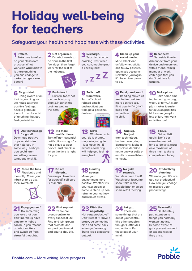 HeyPobble's tweet photo. Teachers, it’s easy to overlook your own welfare when you're primarily concerned with that of the children. Take some time out to try one (or all) of these 25 well-being activities… https://t.co/5gyfhpkNy6  🤩 #Teacherwellbeing #Primaryrocks https://t.co/WDCu2KhaF0