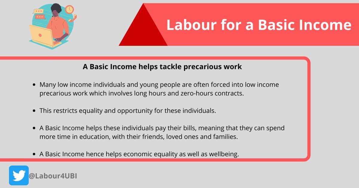 Labour4UBI's tweet image. How does a Basic Income help tackle precarious work? 

Read our graphic below! 👇 

#BasicIncome #UBI #Labour4UBI