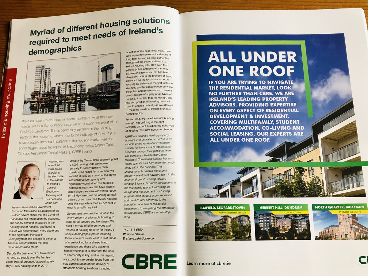 Myriad of different housing solutions needed to meet needs of Ireland’s demographics- great piece by ⁦@CBRE_Ireland⁩’s Shane Cahir in this months Housing magazine #residentialinvestment