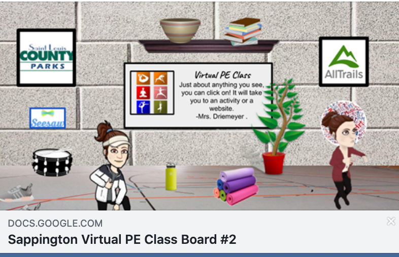 ArtieKamiya's tweet photo. Many thanks to Mary Driemeyer for submitting her Virtual Gym to a future issue of the G.A.M.E.S. Gazette. Mary uses this as a Family Community Resource to encourage her students to stay physically active! https://t.co/FSXFBkfo3G