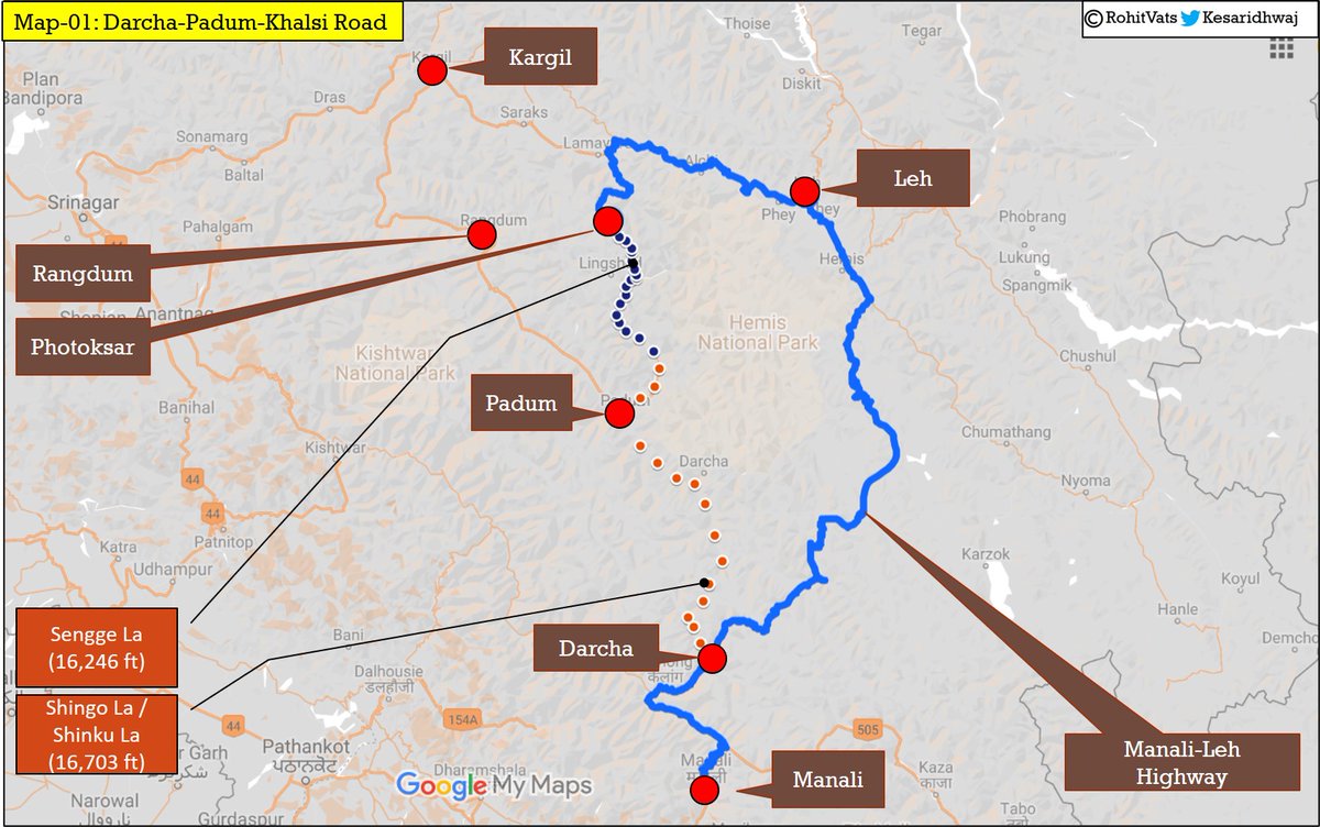 [BRO-Strategic Road - Darcha-Padum-Sengge La-Khalsi-Leh]- Manali - Leh is one of the two main roads connecting Ladakh with rest of the country. - BRO has recently opened two new roads, which serve a strategic purpose by providing an alternate to Manali-Leh and civic purpose+