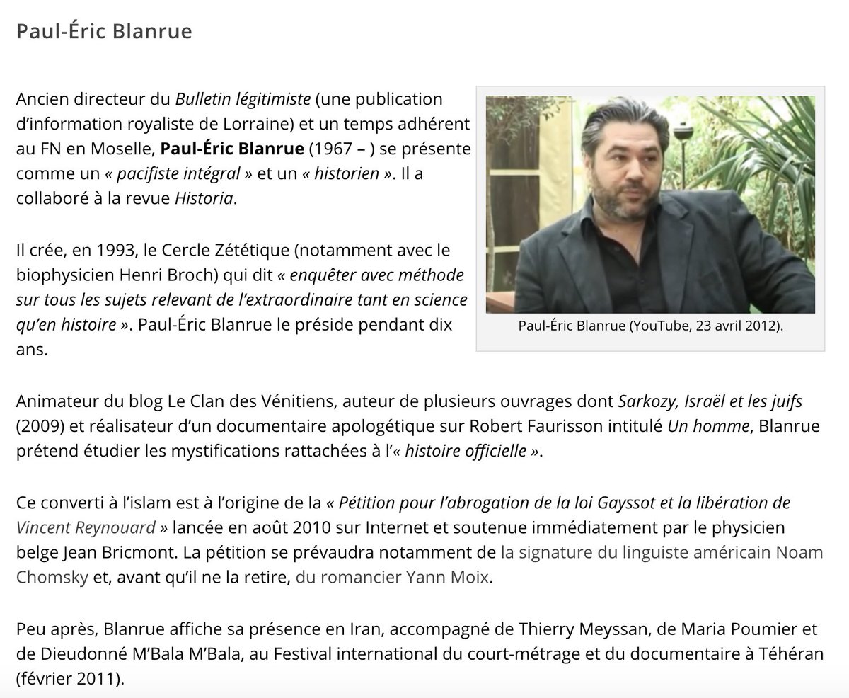  #SecteZ 5Le spectre politique des zets est aussi large que leur vampirisme médiatique, allant de l’extrême-droite (le négationniste P.-E. Blanrue, fidèle allié d’Henri Broch durant 12 ans !) à  @RichMonvoisin, vraiment de gauche et fatigué par l’invasion des zets ultralibéraux...