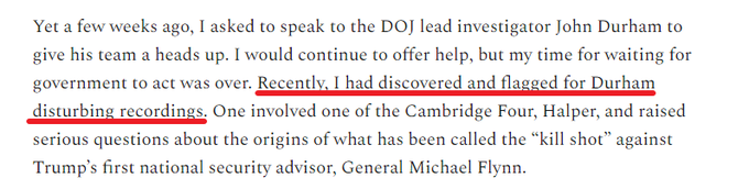 An intriguing fact: Schrage doesn't say **he himself** recorded Halper; he says he "recently discovered" these recordings and attempted to bring them to the attention of US Attorney John Durham.
