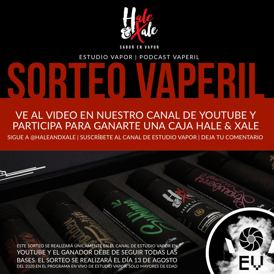 EstudioVapor's tweet photo. ♦️📸 ¿QUIERES GANARTE LA CAJA @HALEANDXALE CON TODA SU LÍNEA DE LIQUIDOS? 📸♦️
🔥 PARTICIPA AQUI: https://t.co/V8n8vRPPR8 🔥
🔻 EL SORTEO SE REALIZARÁ EL DÍA 13 DE AGOSTO DEL 2020 EN EL PROGRAMA EN VIVO. 🔻
#vape #vaper #vaping #vapemex #estudiovapor #vapeamx https://t.co/HyoP7EgiKV