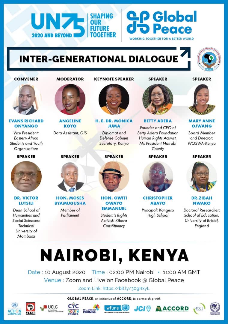 AderaBetty's tweet photo. Its an honor by UN @GlobalPeaceHQ to join H.E Amb @CSDefence_Kenya &amp; other distinguished panelists tomorrow Monday 10th Aug at 2pm for Inter-Generational Dialogue @VascoVick @EzekielMutua @StateHouseKenya @EPLO_ @EuMordue #GlobalPeace #ShapingOurFuture #MsPresidentNairobiCounty https://t.co/2D1rRnIUNf