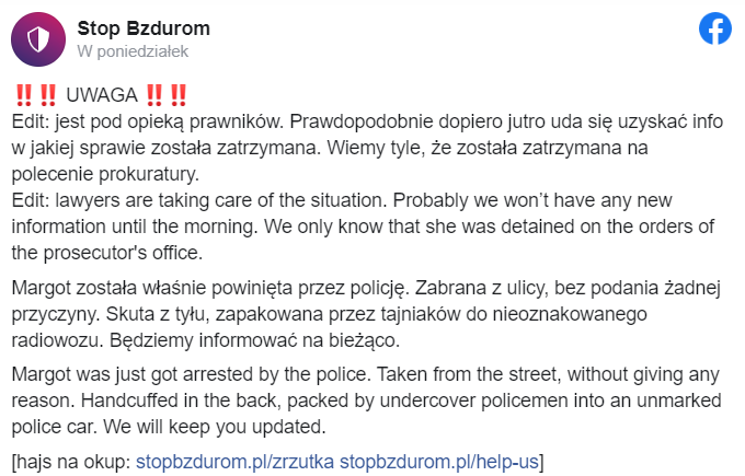 she was charged for vandalizing a polish police car who was an anti LGBTQ+ propagandist BUT the second time she was arrested, it was for NO REASON. the police just decided to arrest her
