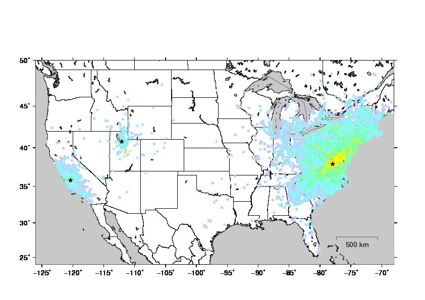 Many of you know by now that earthquakes in the east are felt more widely than comparable quakes in the west, due mostly to differences in how waves propagate in the two regions 1/