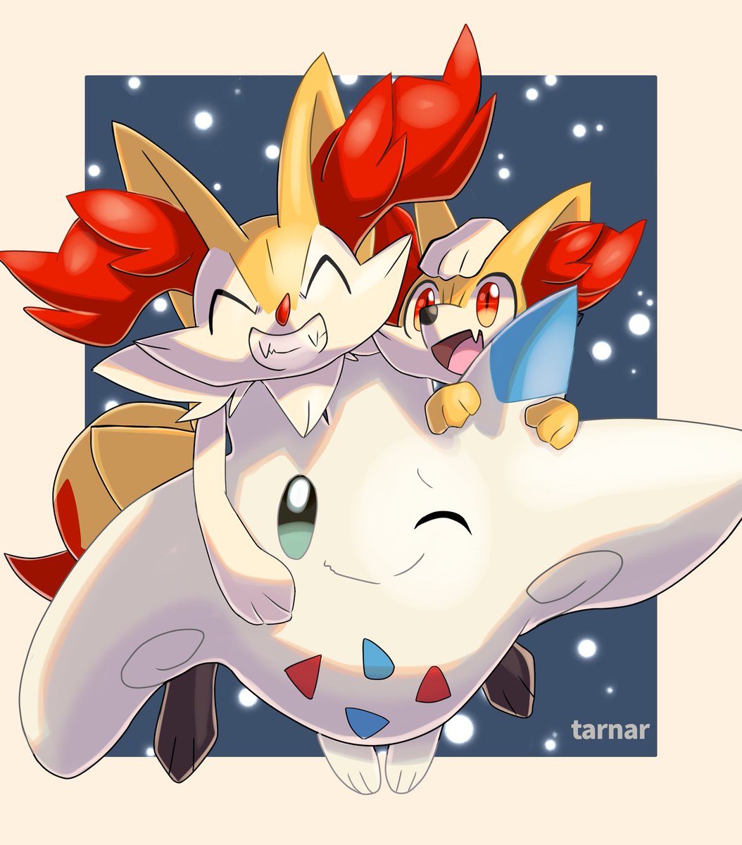braixen pokemon (creature) smile fang open mouth closed eyes one eye closed animal ear fluff  illustration images