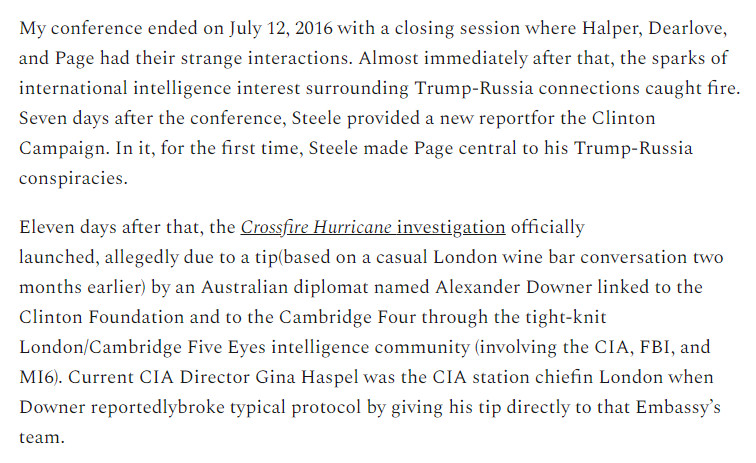 Turns out  @carterwpage being invited by Schrage to attend the seminar he put together at Cambridge in July 2016 is what put Page right in the crosshairs of the Cambridge 4.Following the seminar, Steele suddenly introduces Page as a major player in the Trump campaign collusion.