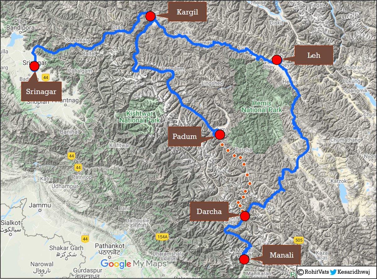 +- Earlier, Kargil could either be accessed from Srinagar side or by continuing further on the Manali - Leh highway towards Kargil- Now, there is direct access from Darcha to Kargil via Padum:- - -> Manali-Kargil: 685+ km- - -> Manlai-Darcha-Padum-Kargil: ~500 km.+