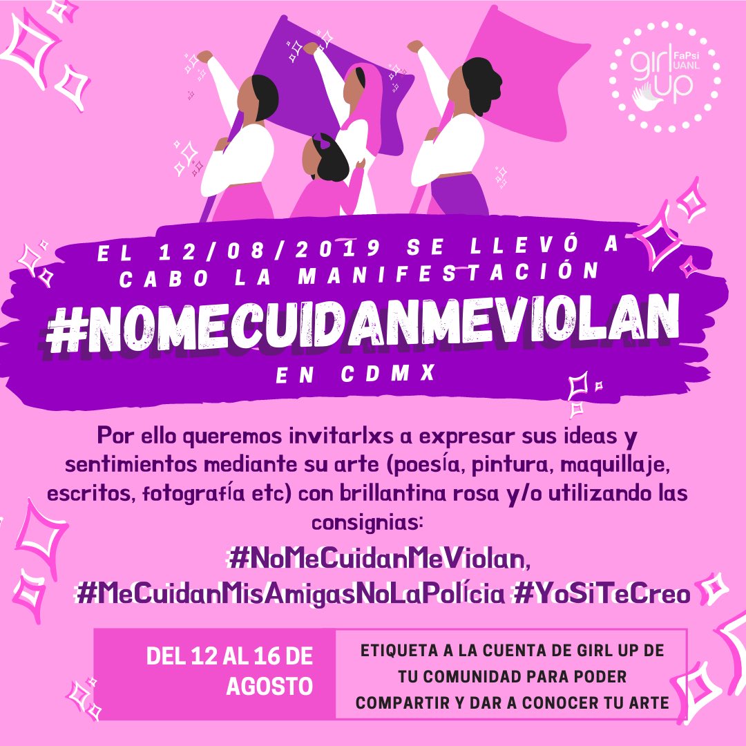 GirlUpFapsi's tweet photo. El 12 de Agosto se cumplirá un año desde la manifestación #nomecuidanmeviolan donde varias mujeres y colectivos feministas se manifestaron contra la violencia sexual y la impunidad policial en las instalaciones de la Procuraduría General de Justicia de la Ciudad de México. https://t.co/G6IC2N4nX1