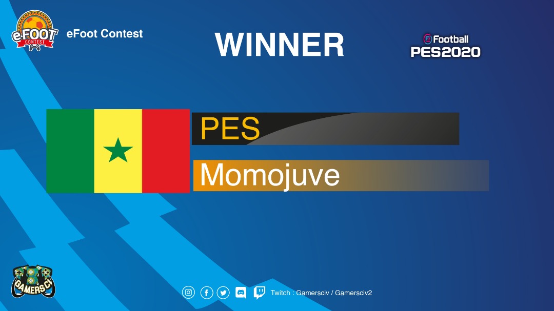 Au terme d'une MAGNIFIQUE Finale contre <a href="/rayan_jz/">RayanJZ</a> 🇲🇬 🥈🔥🔥🔥, <a href="/HadyJuve/">Momojuve</a> 🇸🇳 🏆🥇remporte avec brio l'#eFootcontest 8 sur <a href="/officialpes/">officialPES - Inactive</a> 🎉🎊👏👏

#efootcontest sera de retour sur PES 2021 en octobre 💪🎮