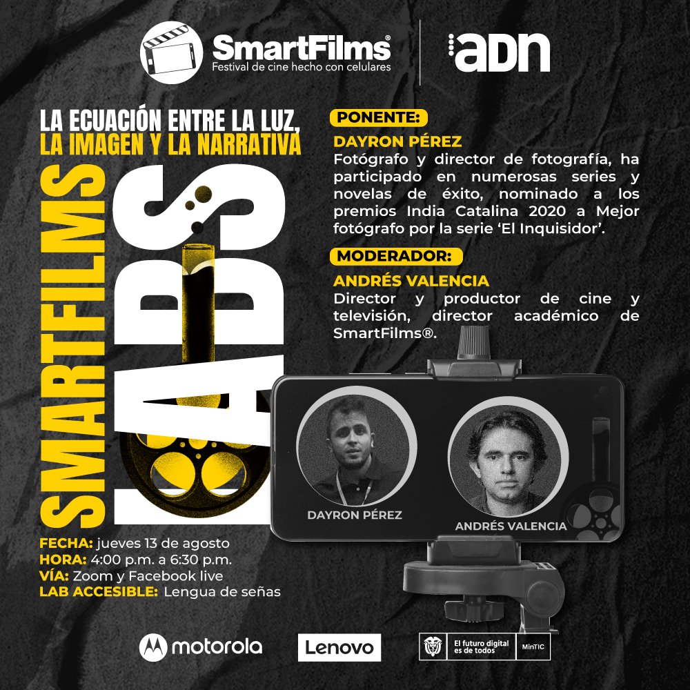 smartfilmsco's tweet photo. ¡Recuerda! el 13 de agosto, 4:00 pm estaremos en el #SmartFilmsLabs Fotografía, que trae SmartFilms® y @adncolombia, Estará con nosotros Dayron Pérez y Andrés Valencia
Regístrate sin costo, convocatoria hasta el 31 de agosto.
https://t.co/qftW3b0CIx
#SmartFilms #YoSoySmartFilms https://t.co/veG9GozprF