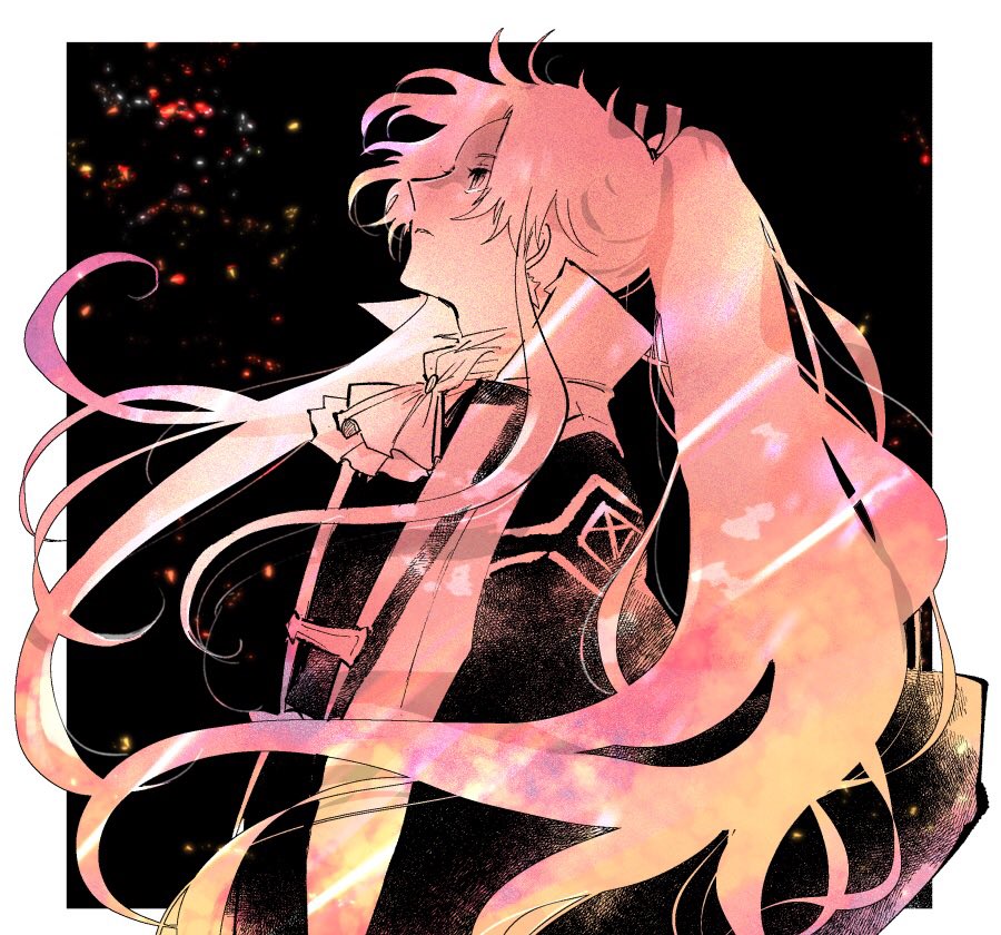 long hair 1boy male focus solo ponytail ascot pink hair  illustration images