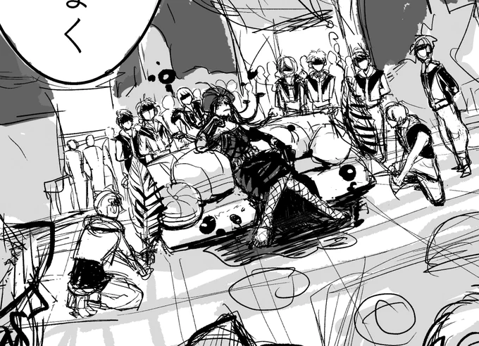 オバブロジャミルがソファーにふんぞり帰って寮生侍らせてるやべーコマ書いたんだけど、小さくて潰れちゃうし、ノリ次第では書き直すから供養するね。インド映画、女程ジャミル、何がしたかったのジャミルってクッソ笑った 