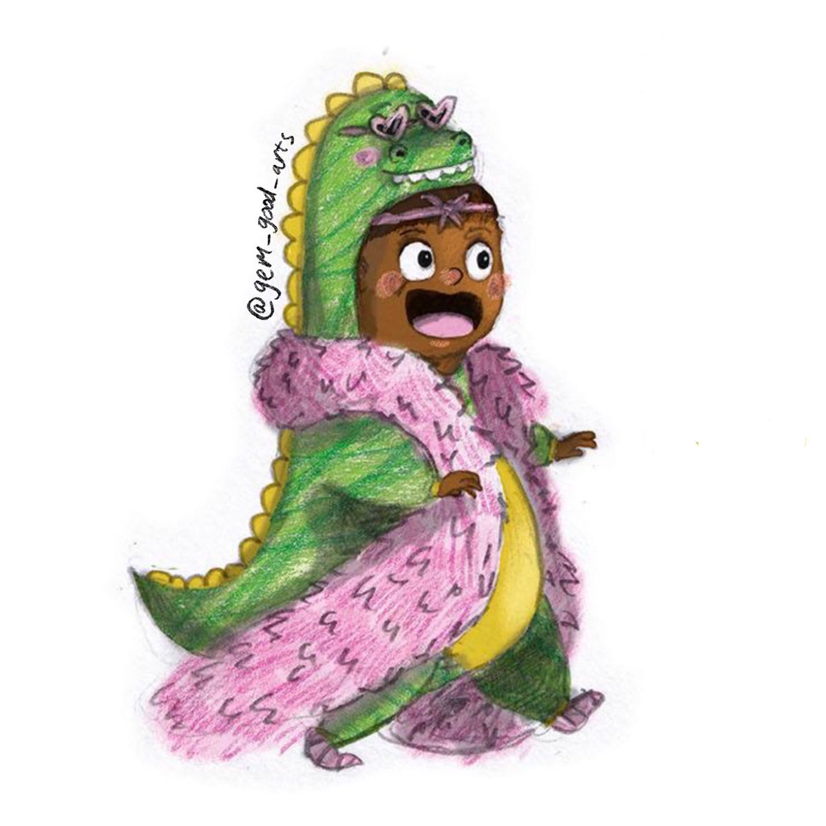 gemgoodarts1's tweet photo. Some more of this fun gal I posted a while ago 😊🦖👸🏾 
#characterdesign #featherboa #childrensbooks #illustration #crown #dinosaur #dinosaurcostume #childrensbookillustration https://t.co/0XjOxUmbVG