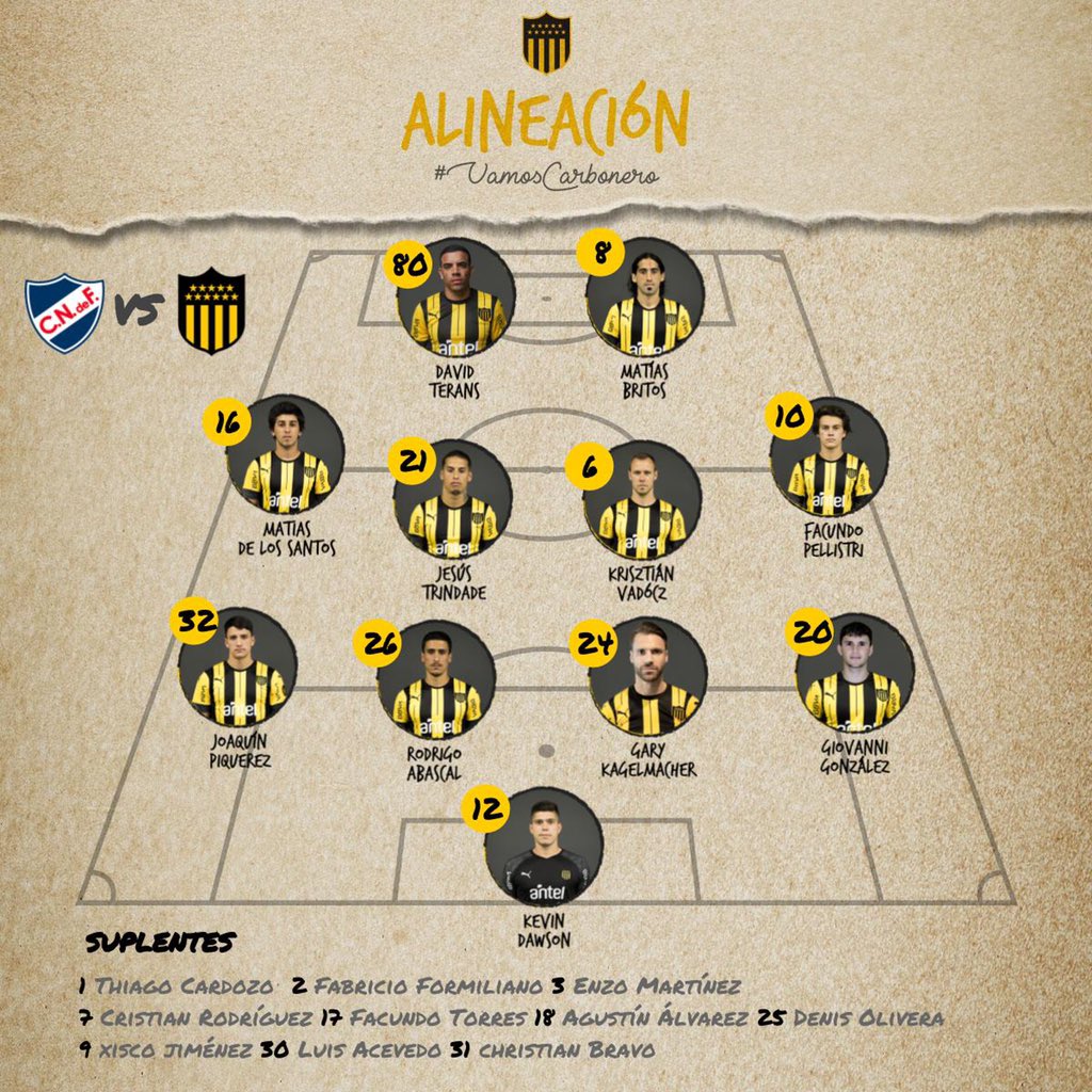 theclasicoSA's tweet photo. Uruguayan clasico between @Nacional and @OficialCAP starts in less than 40 minutes here are the team line up https://t.co/gjIKkbCVzw