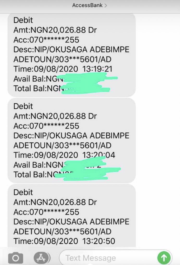 This is the evidence of the transfer into the POS lady's account. I'm waiting for access bank to send me my account history so I can get the lady’s full account number and give it to the police so they can help me call her. The POS spot is directly opposite the station.  @segalink