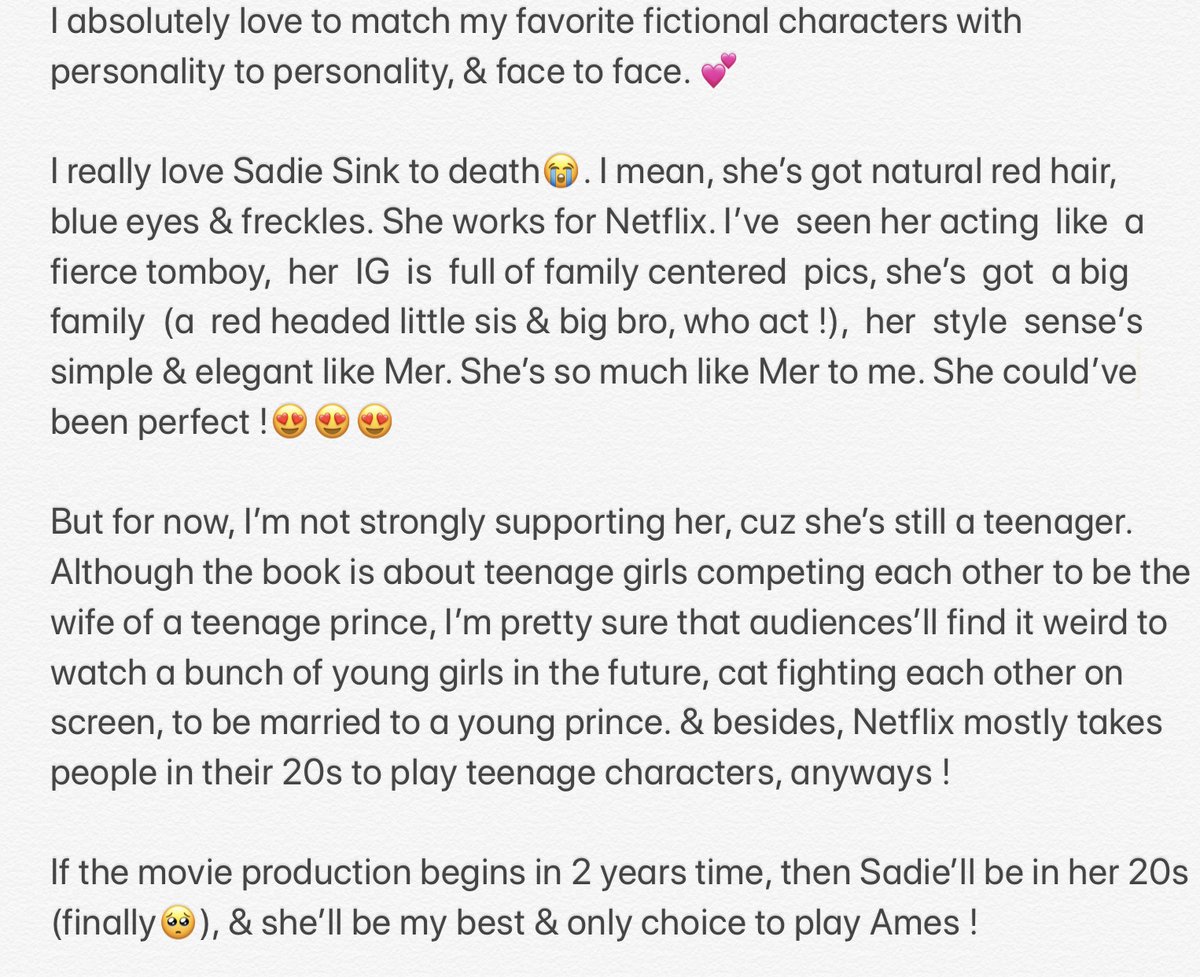 JasnJahra_K's tweet photo. @TheSelectionMNL @netflix @NetflixFilm #netflixspeeduptheselection #TheSelection #theselectionmovie #sadiesinkislovedparty #actress #movie #Netflix #BookLoversDay #books #BookBoost #BookTwitter https://t.co/XeMePsLeQv