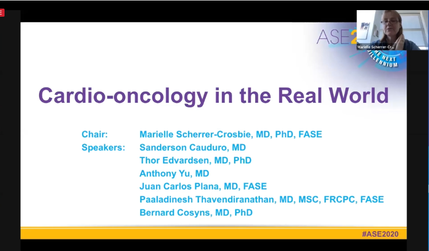 EGarciaSayan's tweet photo. @mariellesc1 opening joint @ASE360 #EACVI Cardio-Oncology in the real world session at #ASE2020. Follow this thread for live updates from your #TwitterModerator. 3 cases with expert discussion to follow. https://t.co/iOTSbgktmq