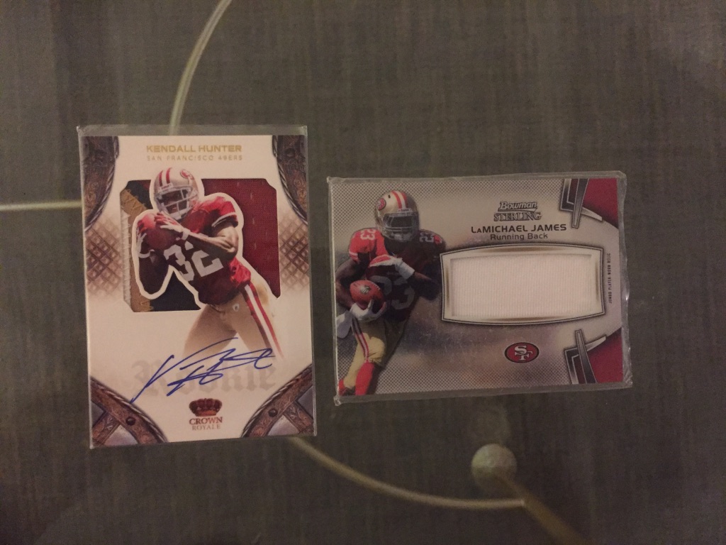 49ers:Kendall Hunter RPA /299: $4LaMichael James relic: $2