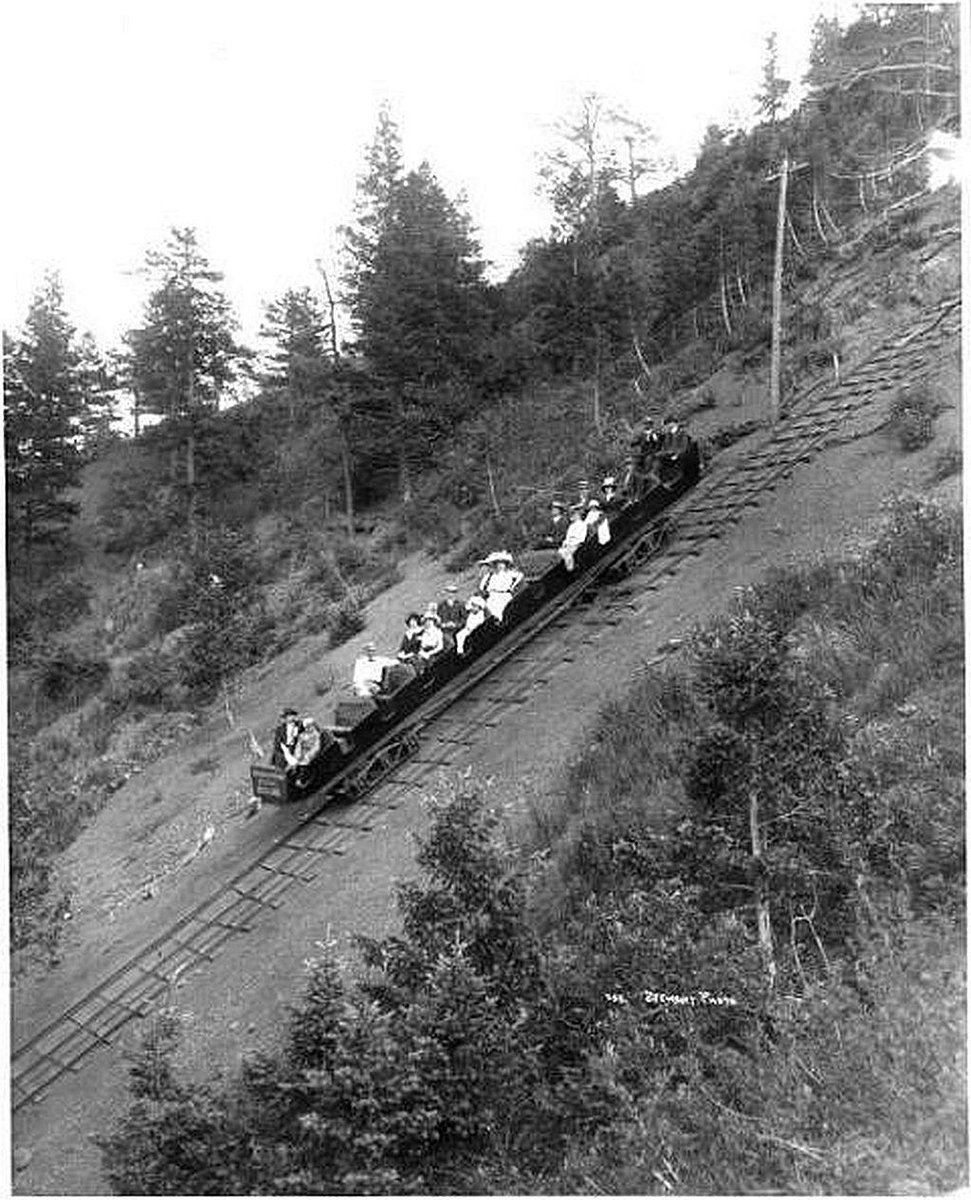 CSCEDC's tweet photo. Did you know the #ManitouIncline was originally built for cable cars to carry materials to build pipelines? Check out this old pic of the Incline...it's a little different than today's rugged #fitness climb! #Colorado Springs #ManitouSprings #PikesPeakRegion https://t.co/2FBZ56ULCN