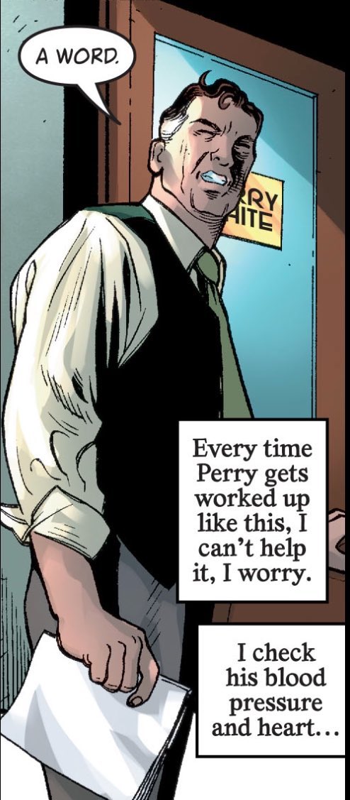 22. Here’s something that’s special to me because my wife, a new reader, really honed in on it. Checking on Perry’s heart. I think in moments like this she saw family and it’s a comfort to think of a character checking up on their heath.