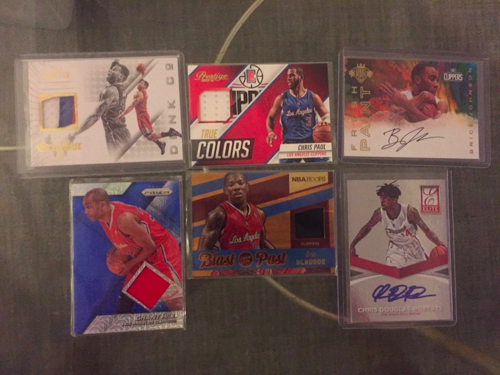 Clippers:Blake Griffin patch /25: $15Chris Paul relic: $5Brice Johnson auto: $4Grant Hill relic: $4Eric Bledsoe relic: $4Chris Douglas-Roberts auto /199: $3