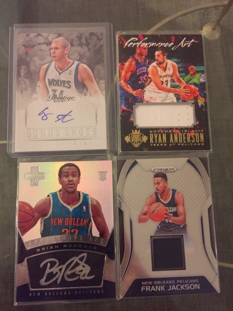 Pelicans:Greg Stiemsma auto: $4Ryan Anderson relic /199: $4Brian Roberts auto: $4Frank Jackson relic: $3