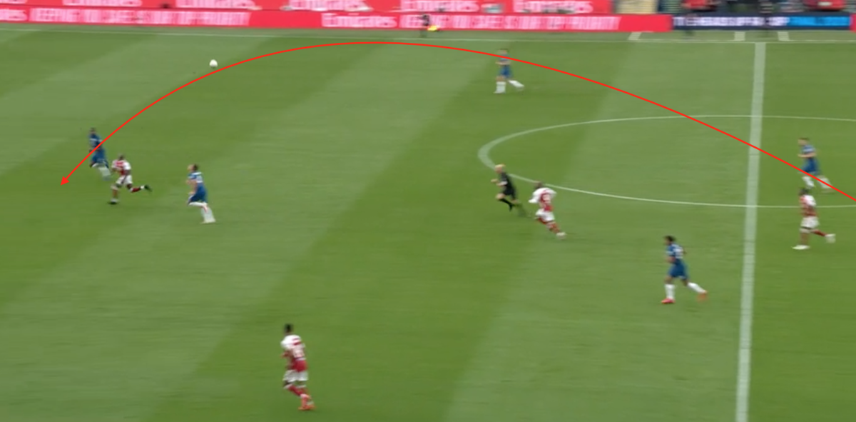 Second half•The long balls over the top towards Chelsea& #39;s right side, continued for Arsenal. Ceballos even playing a successful one as soon as 4 minutes after half-time