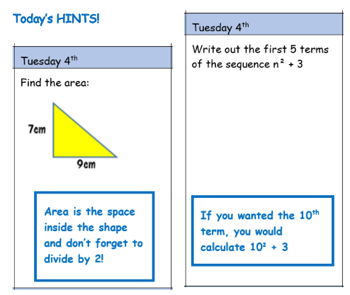 RodillianMaths's tweet photo. Good morning @Rodillian_Ac and @BBGAcademy @BBGMATHS students! Here are today's hints for your daily questions. Check your emails to see the rest of the questions and remember you can email Miss Clifton if you get stuck #Maths #TuesdayTrivia #DailyHabits #Resilience https://t.co/DVe1ibw9dU