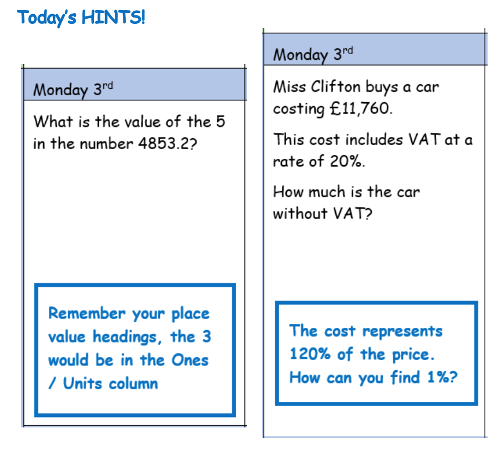 RodillianMaths's tweet photo. Good morning, @Rodillian_Ac and @BBGAcademy @BBGMATHS students! Here are today’s hints for your daily questions. Y9 &amp; 10, check your emails for the rest of this week's questions and the answers to last week's #Maths #MathsEveryoneCan #DailyHabits #MondayMotivation https://t.co/c0ZwGjGe5i